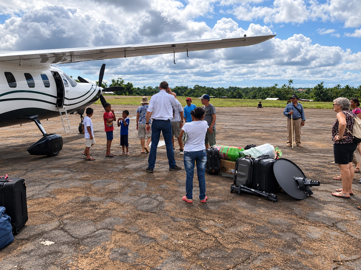Distribuição de ajuda humanitária pela Missão do Céu em comunidade amazônica