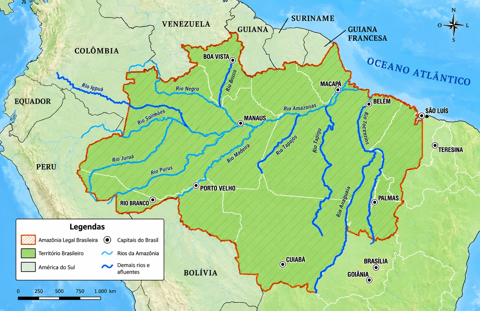 Mapa da Amazônia Legal brasileira utilizado no mapeamento do Projeto Fronteiras